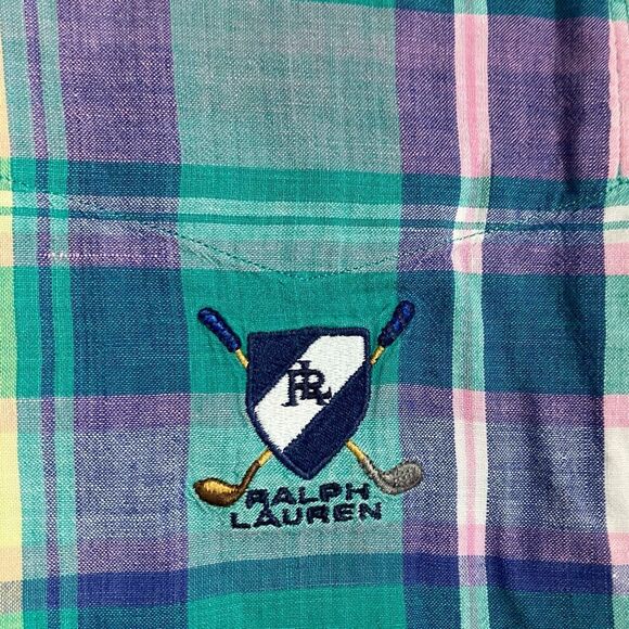 Ralph Lauren Shirt Mens M Colorful Madras Vintage Button Down Crest Golf Pocket - Picture 2 of 10
